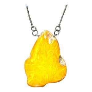 Vintage Egg Yolk Amber Pendant Artisan Sterling Necklace 26” Chain Butterscotch